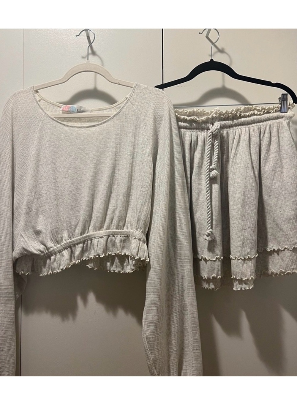 Free People Beach Skirt Set with Long Sleeve Crop Top Medium